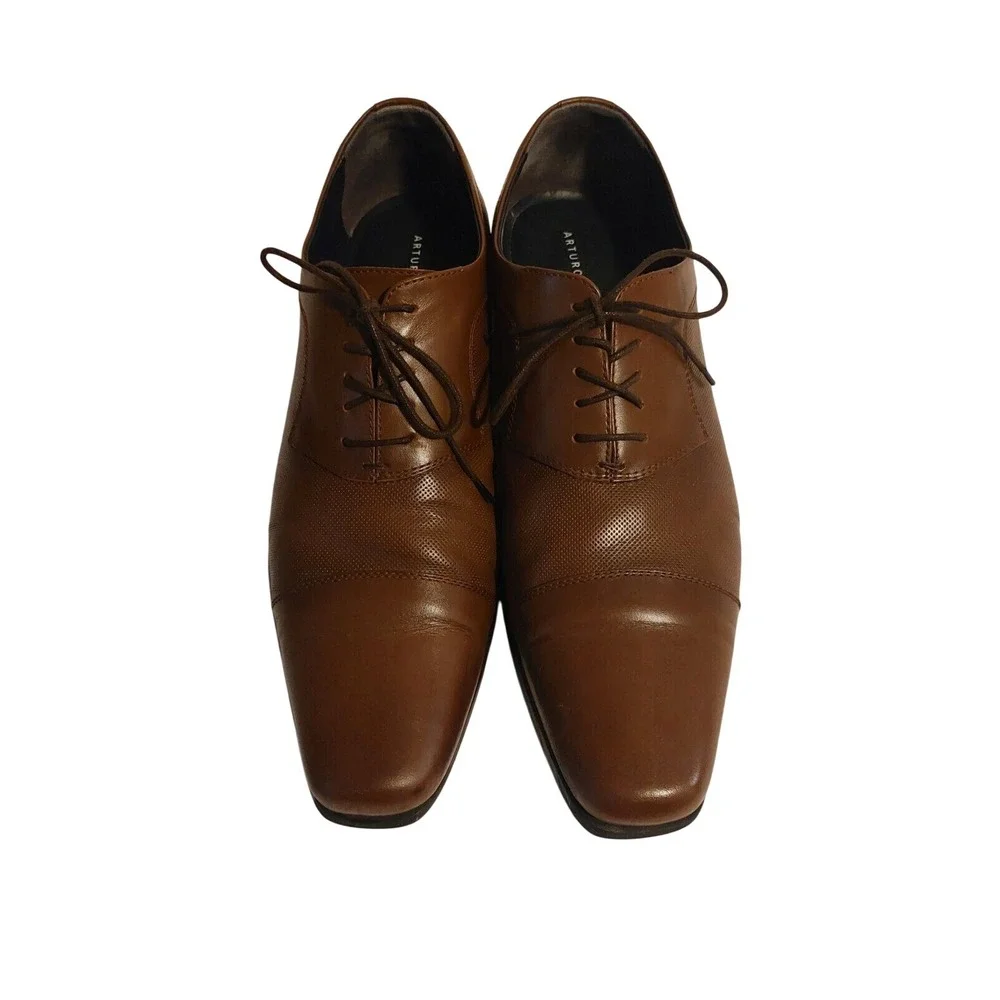 Arturo Calle Mens Brown Leather Cap Toe Perforated Oxford Dress Shoes Size EU 44